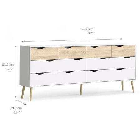 Pemberly Row Modern Wood 8 Drawer, White Oak Dresser Canada