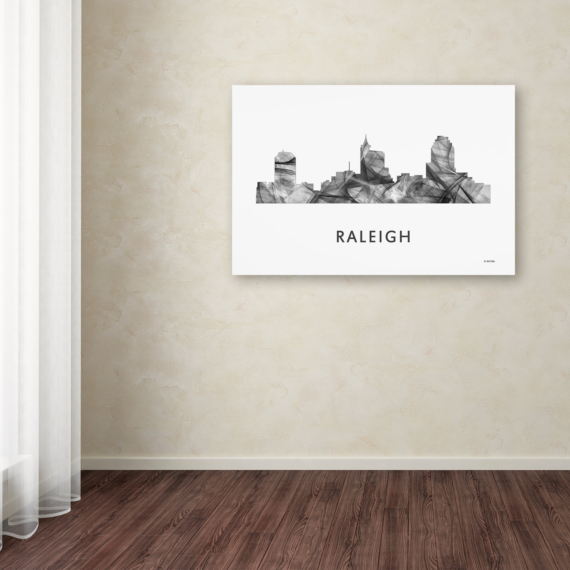 Trademark Fine Art 'Raleigh North Carolina Skyline WB-BW' Canvas Art by Marlene Watson