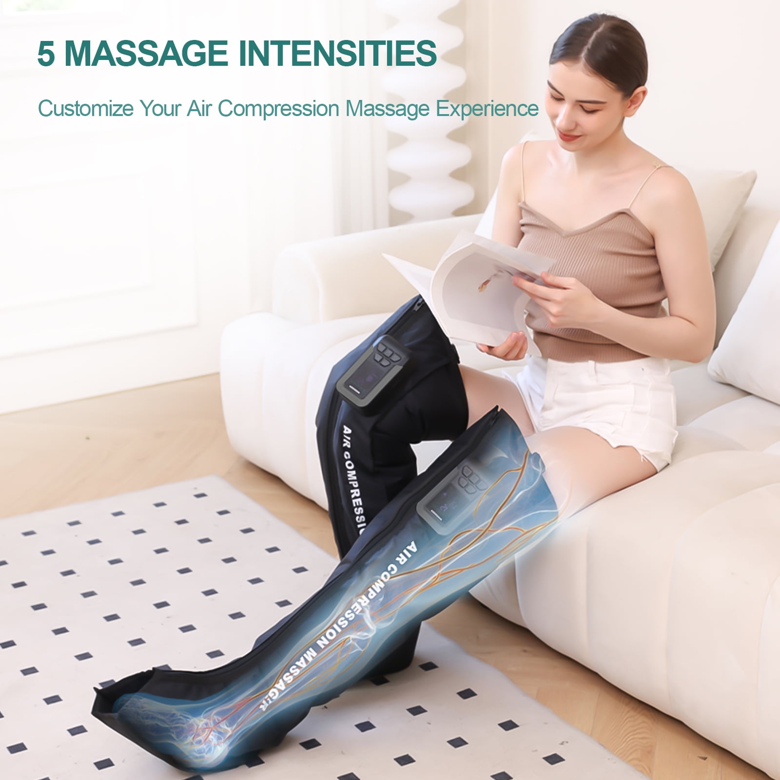 HMMSYLVA 2PCS Rechargeable Air Compression Boots Full Leg Massager for Circulation and Pain Relief Helpful for Foot Edema Restless and Relaxation Birthday Gifts for Women Men (Large)