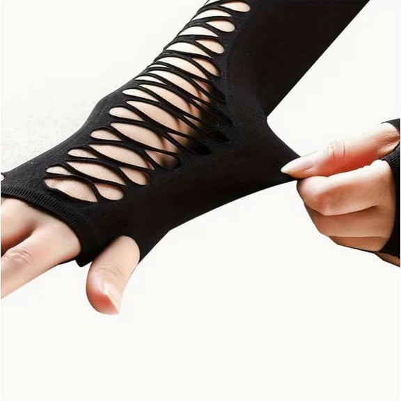 2 Pairs of Women's Gothic Hollow Fingerless Gloves - Black Long Sleeve Steampunk Accessories for Stylish Outfits