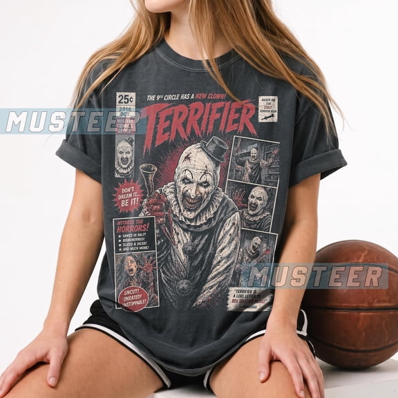 Vintage Terrifier Comic Shirt, Art The Clown Graphic Tee, Retro Slasher Horror Movie T-Shirt