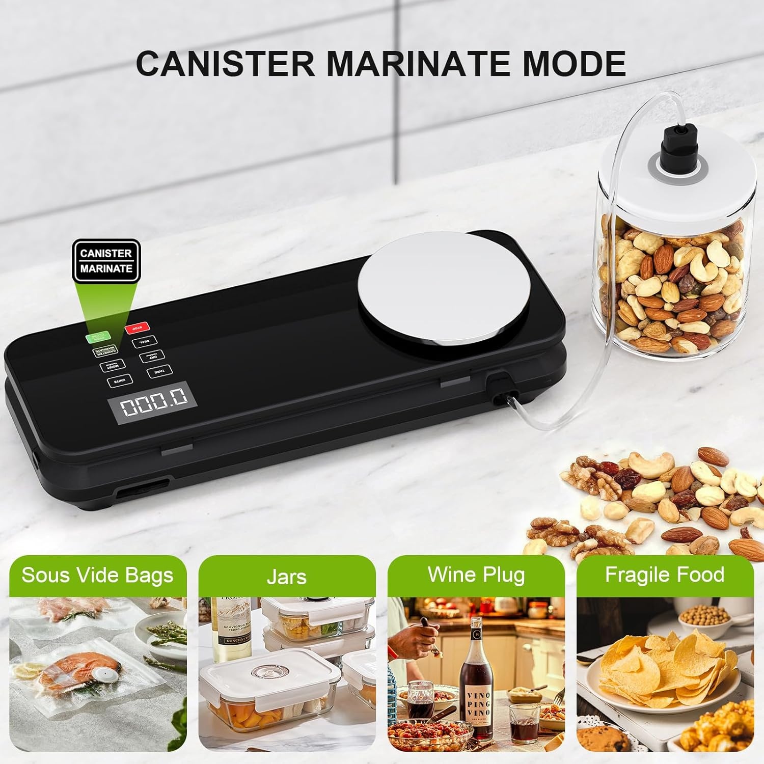 90KPA Food Vacuum Sealer with Kitchen Scale, One-Touch Automatic, Multiple Modes​​, Compact Design with 10 Vacuum Bags & Built-in Cutter
