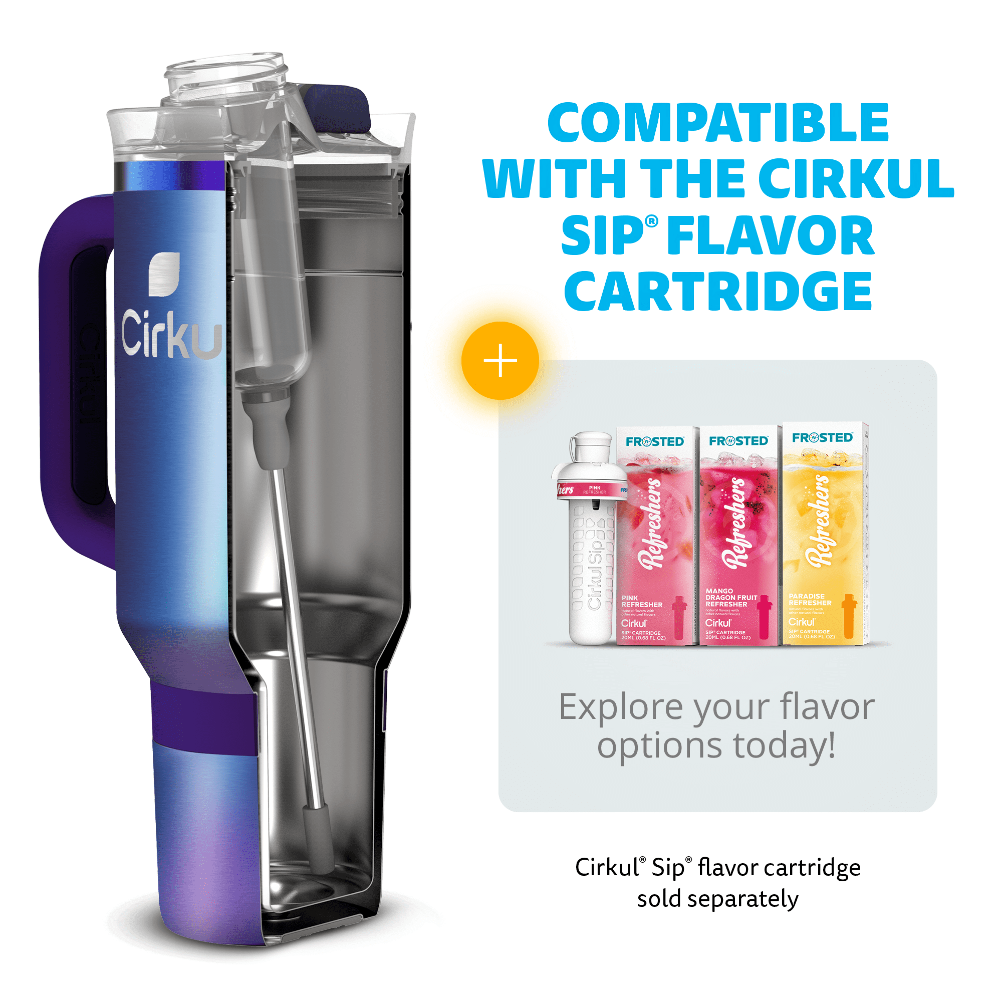 Cirkul 40oz All-Day StrawSip Double-Wall Insulated Stainless Steel Tumbler with Handle, Chameleon (Purple Green)