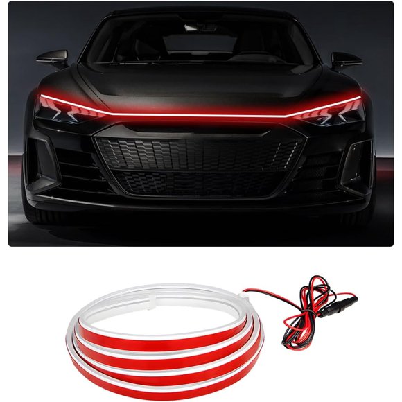 TRAHOO-Car Hood Light Strip, 79 Inch Flexible Dynamic Engine LED Daytime Running Light Strip, Universal Waterproof Engine Hood Cover Decor Headlight Strip for Cars Trucks SUVs (Red, 79 Inch)