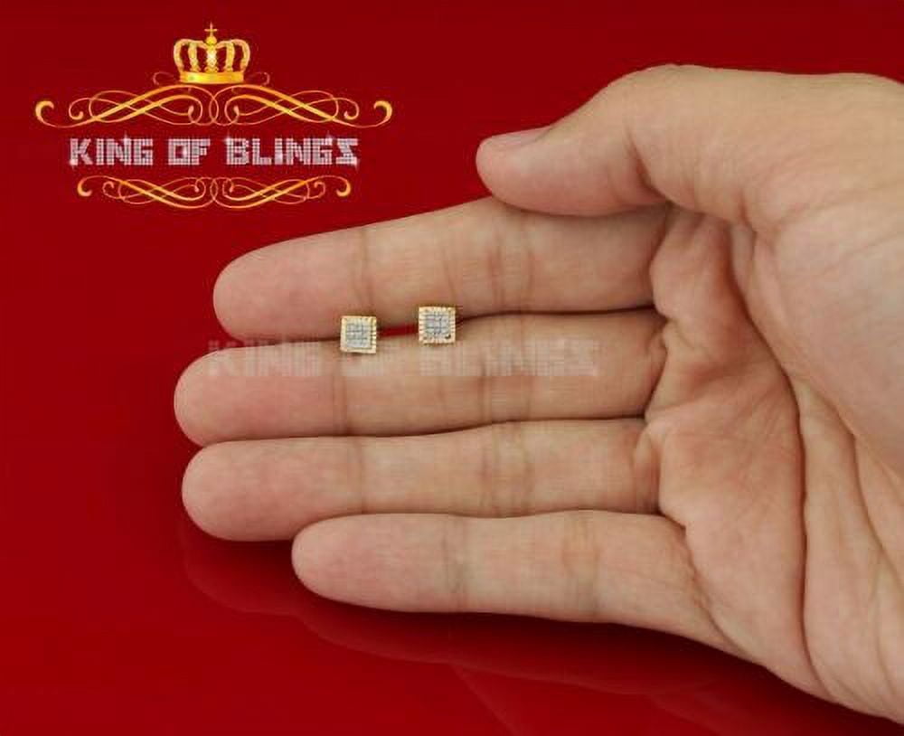 King of Bling's 10K Yellow Real Gold with Real 0.05CT Diamonds Men's/Women's Square Stud Earring