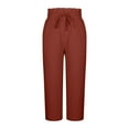 thumbnail image 6 of Roncen Women's Solid Color Cropped Pants - Stretchy Elastic Waist with Drawstring Tie & Side Pockets, Casual Comfort 7/8 Length Trousers, 6 of 8