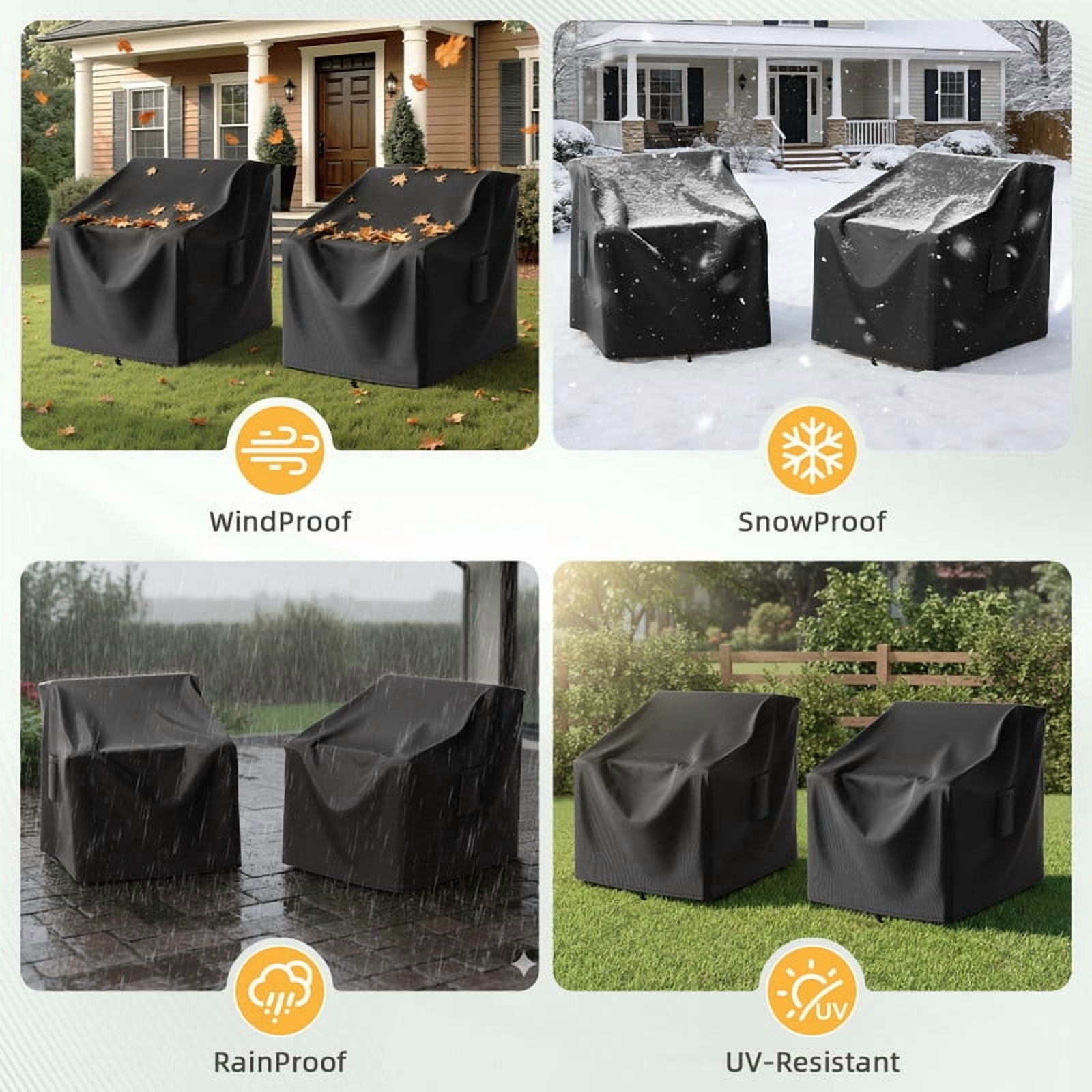 Patiobula Outdoor Chair Covers, 600D Heavy Duty Patio Furniture Covers Waterproof, Lawn Furnitures Covers Fits up to 35.5W x 35.5D x 35H Inches, Black, 2 Pack