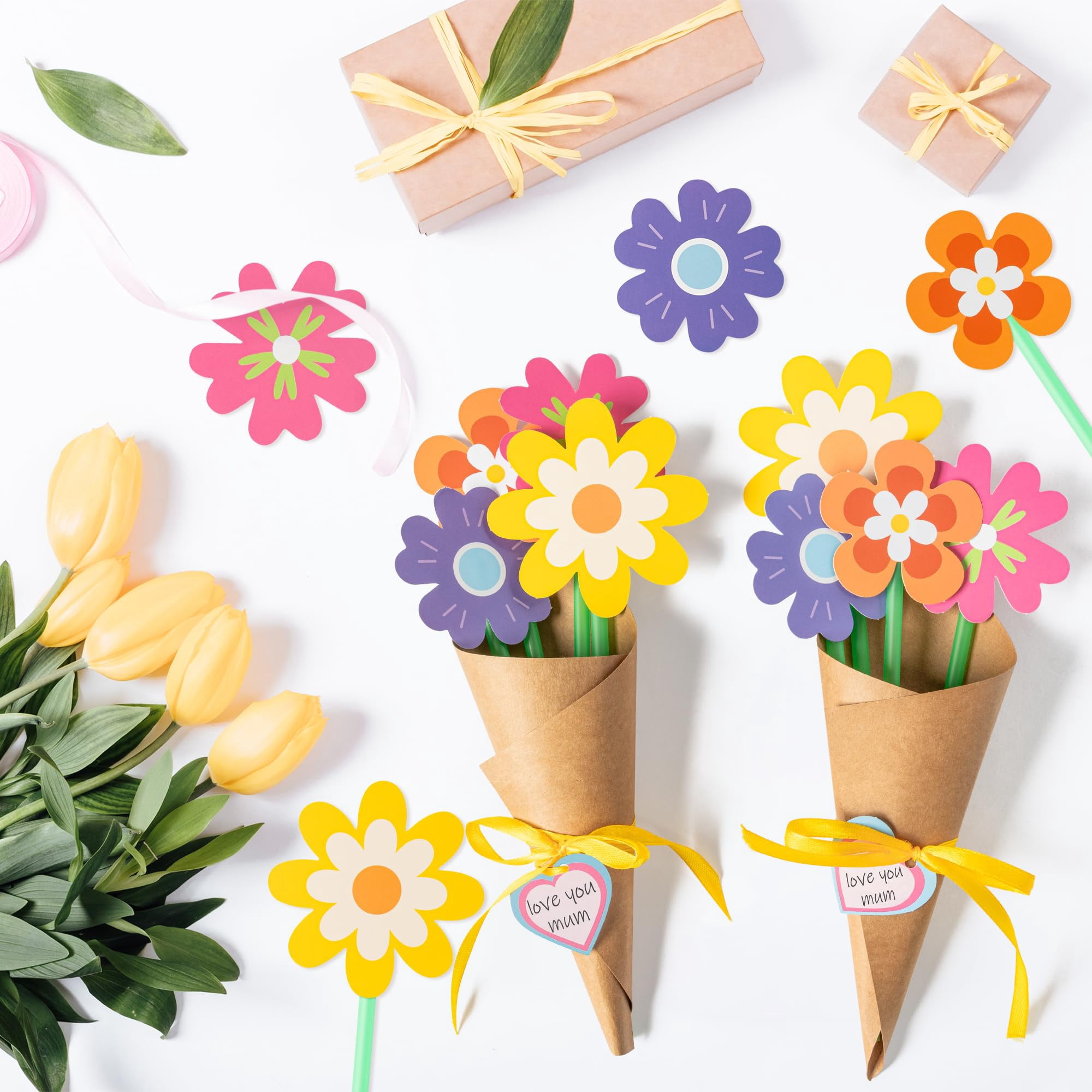 24Pcs Flower Bouquet Craft Kit for Kids, DIY Mother's Day Flowers, Teacher Appreciation Week Gift Set for School Classroom, Home Fun Activities