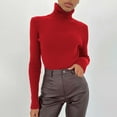 thumbnail image 2 of Clearance! Lisingtool thermal underwear for women Women Soft Sweater Slim Fit Lightweight Long Sleeve Turtleneck Tops Undershirt Sexy Knitted Warm Fitted Fashion Pullover Sweater Red1, 2 of 8