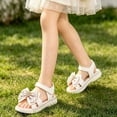 thumbnail image 4 of WAYUTE Girls Sandals Slip On Soft Sole and Grip Bow Design Hook and Loop Open Toe Cute Princess Shoes for Casual Summer Beachwear,White,5 Y-6 Y, 4 of 5