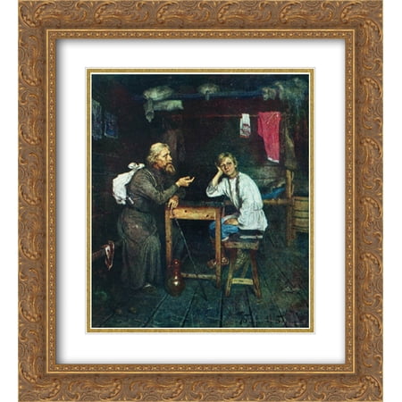 Nikolay Bogdanov Belsky 2x Matted 20x22 Gold Ornate Framed Art Print 'Future Monk'