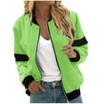 thumbnail image 2 of Qetyuw Bomber Jacket for Women Color Block Long Sleeve Open Front Cardigan Jackets Full Zip Up Casual Coat Outwear, 2 of 5