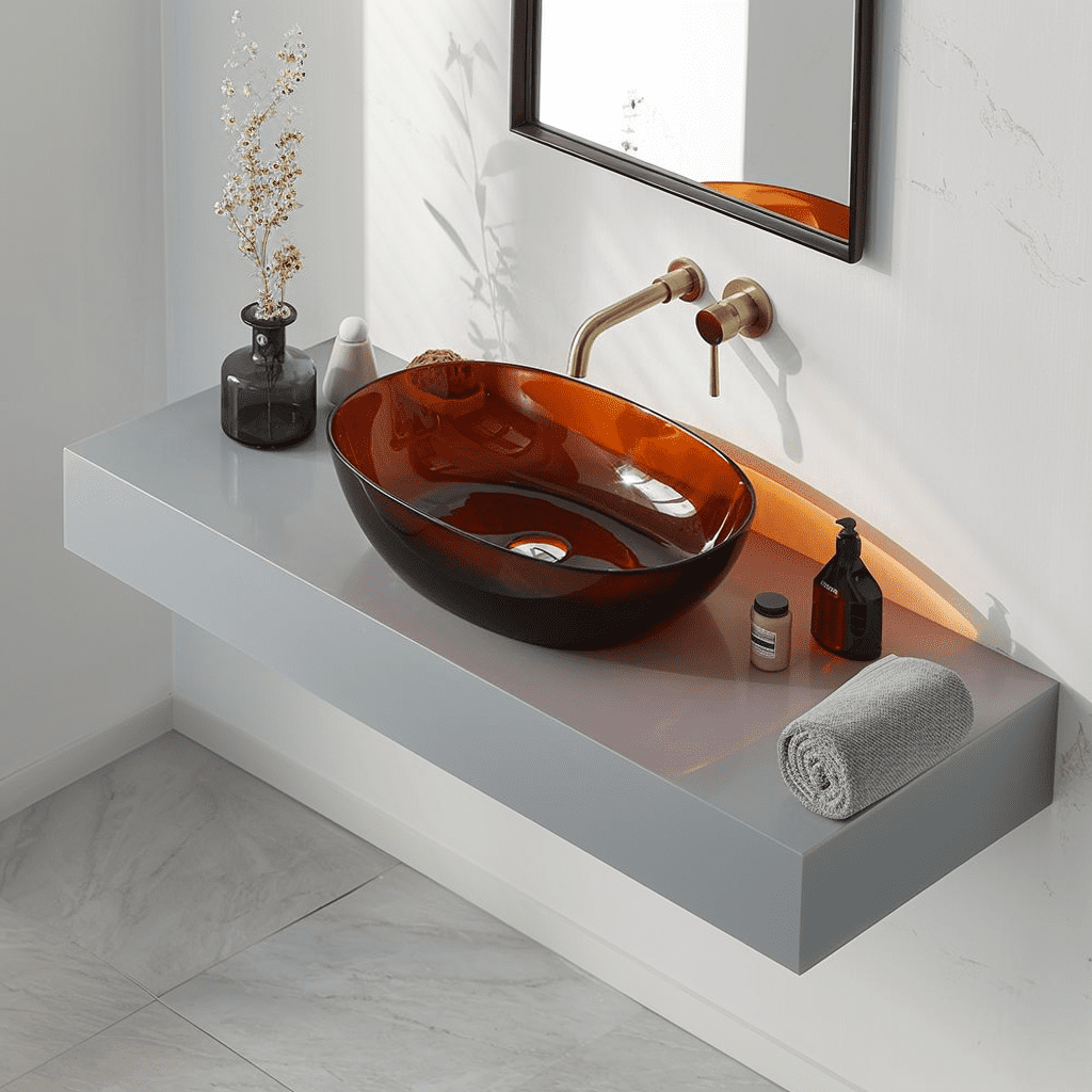 Lisonu 22" Brown Resin Vessel Bathroom Sink Modern Art Contemporary Design Non-Porous Surface for Home Office Hotel