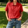 thumbnail image 7 of Qulqfy Short Sleeve Womens Blouses Lapel Casual Solid Cotton Linen Spring Red Womens Tops Summer XL, 7 of 7