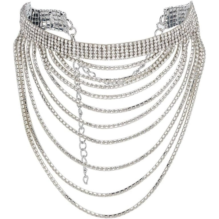 Multi-Layer Crystal Choker Necklace - Rhinestone & Pearl Clavicle Chain With Cross Pendant, Festival & Party Jewelry For Women