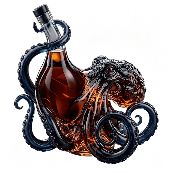 NORIZF Octopus Shaped Whiskey Decanter,3D Sculpted Glass Liquor Bottle,Hand-Blown Nautical Art Decanter for Rum Vodka Wine,Bar Home Decor Hand-Blown Octopus Decanter