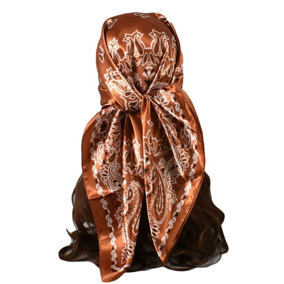 Prolriy Silk Scarf for Women Hair Women Casual Scarf Silk Flower Printed Silk Scarf Printing Square Scarf Turban Bandanas for Women Khaki