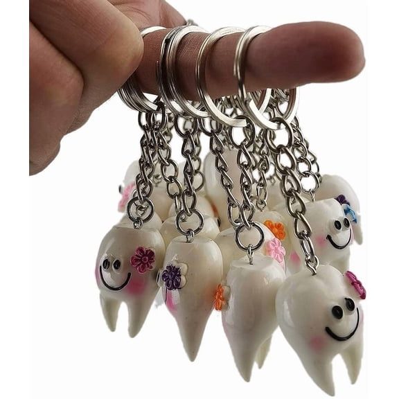 Airgoesin 20pcs Keychain Key Ring Hang Tooth Shape Cute Promo Dental Gift