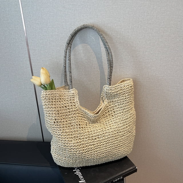 Mujeres bolsas de hombro vintage gran capacidad tejido de paja