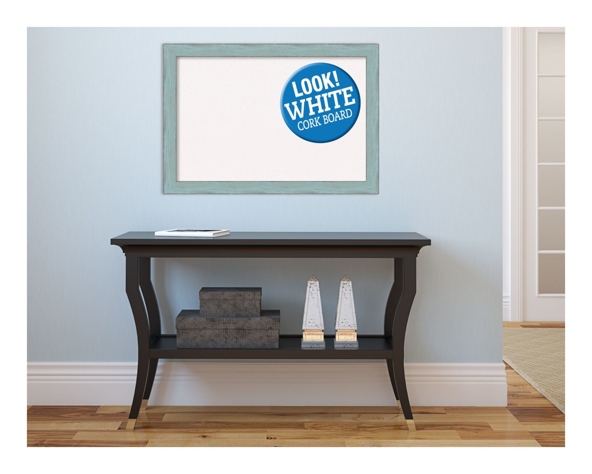 Amanti Art Natural Cork Board Wood Framed Sky Blue Rustic Bulletin Board 26 in. x 18 in.