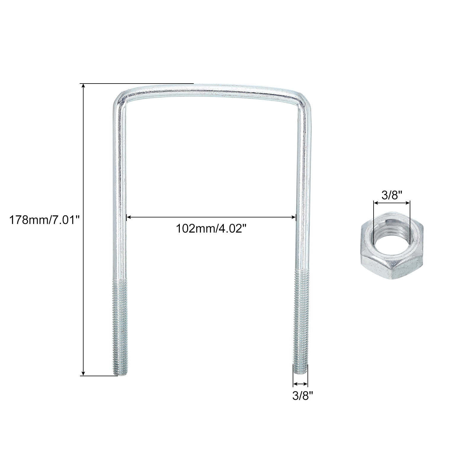 Square U-Bolts, 6Sets 102mm Inner Width 178mm Length 3/8" with Nuts and Plates