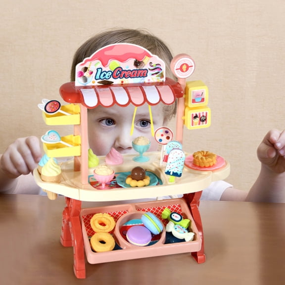 Kids Ice Cream Cart Candy Shop Pretend Play Toy, Toddler Rolling Sweet Treats Truck Playset, Educational Imaginative Role Play, Birthday Gift for Boys Girls Ages 3 4 5 6 Years Old