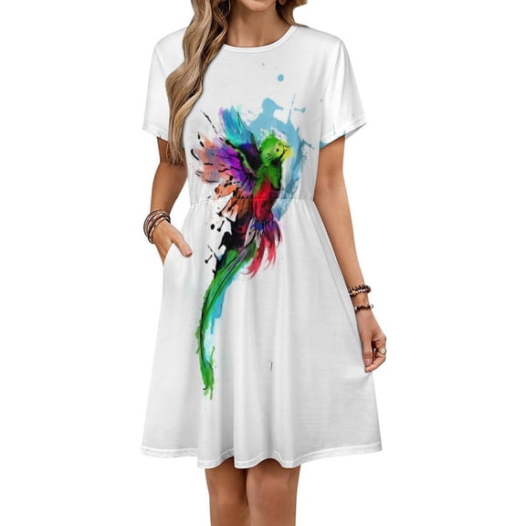 WaterColor Quetzal from Guatemala Dress Summer Street Style Dresses Female Short Sleeve Printed Sundress