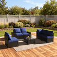 thumbnail image 4 of Clouddwell 6-Piece Outdoor Patio Set,4-Inch Thickened Cushions, All-Weather Wicker Sectional with Coffee Table, Navy Blue, 4 of 6