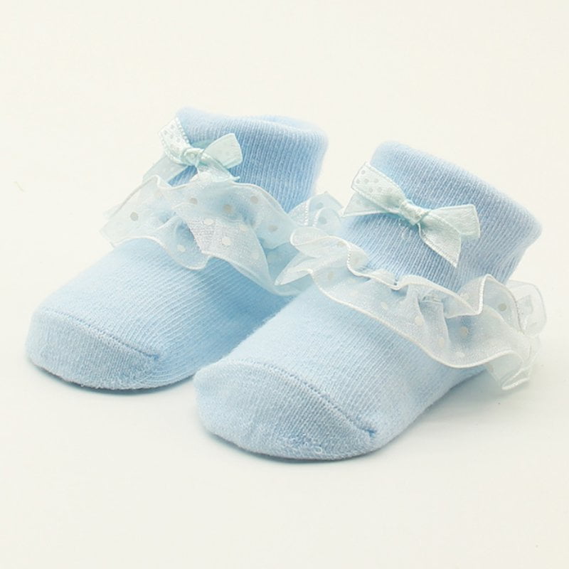 3Pairs Newborn Baby Girl Toddler Lace Bowknot Ankle Anti Slip Soft Cotton Socks 