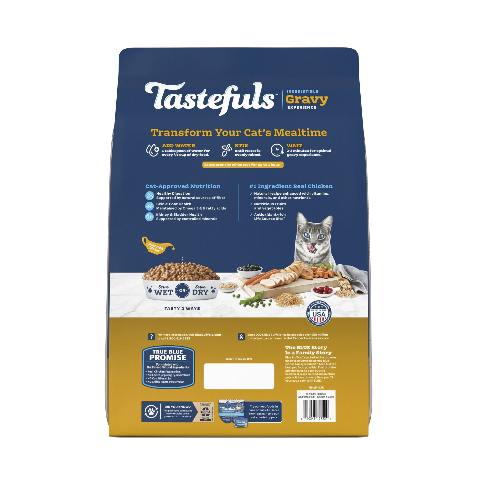 Blue Buffalo Tastefuls Irresistible Gravy Experience Adult Indoor Cat Dry Food, Chicken & Brown Rice Recipe, 10-lb. Bag
