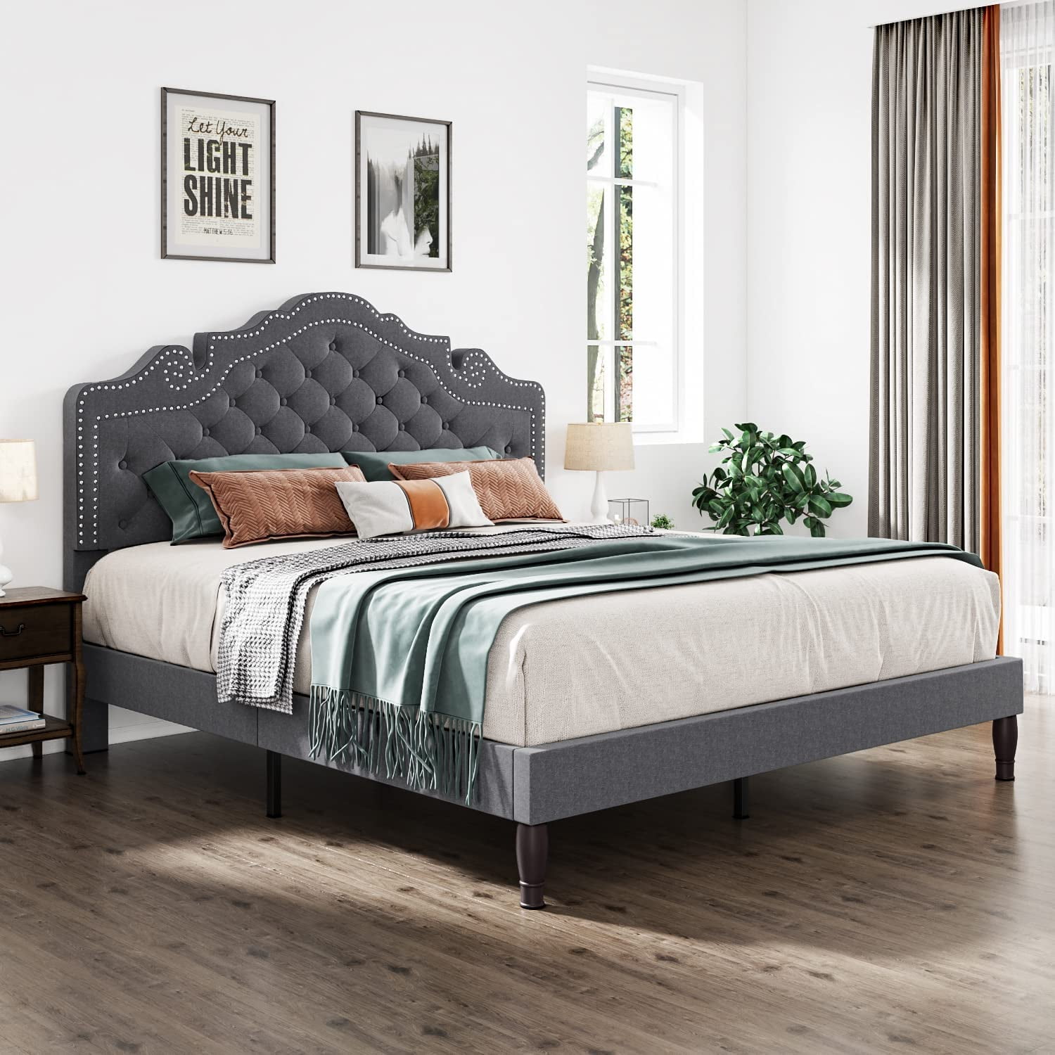 Sha Cerlin Full Size Platform Bed Frame with Fabric Upholstered ...