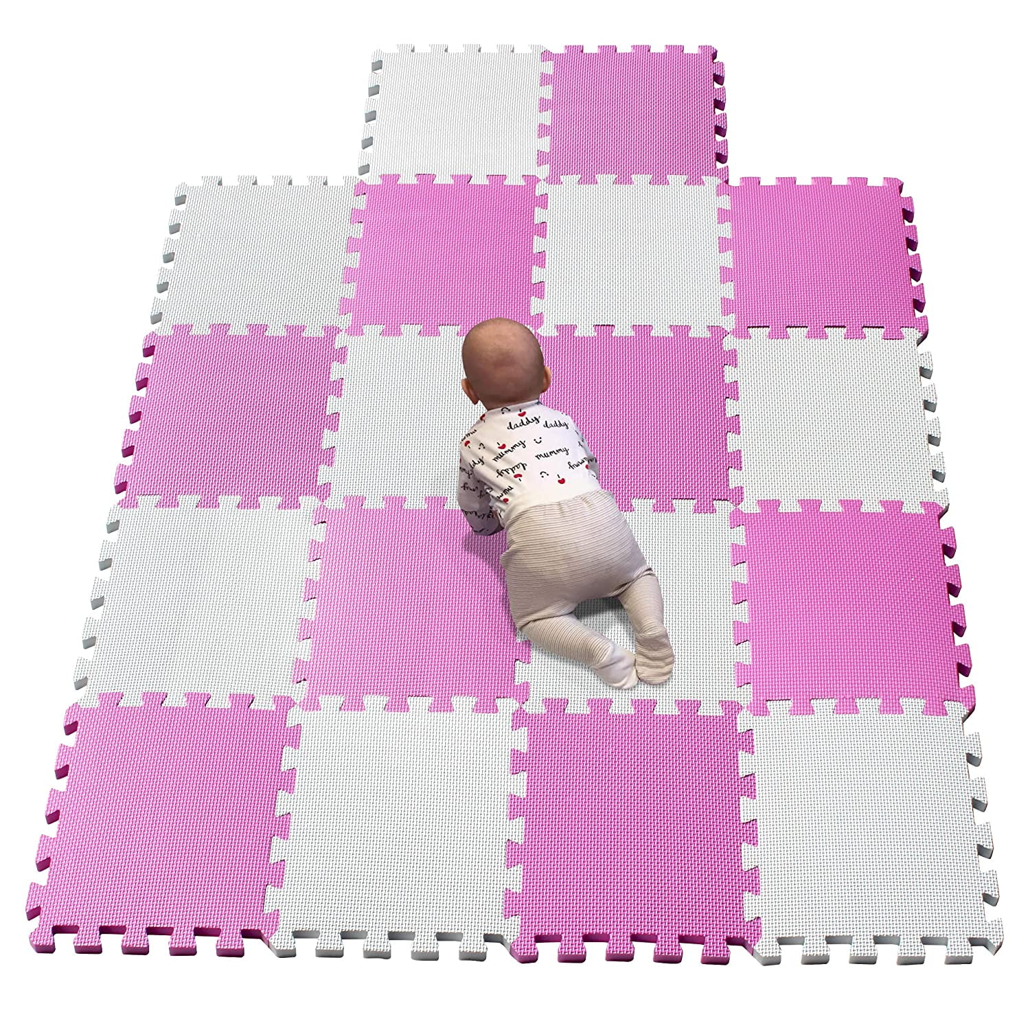White Pink 20pc Soft foam Puzzle Floor mat Kids Baby Toddler Interlocking Mat 