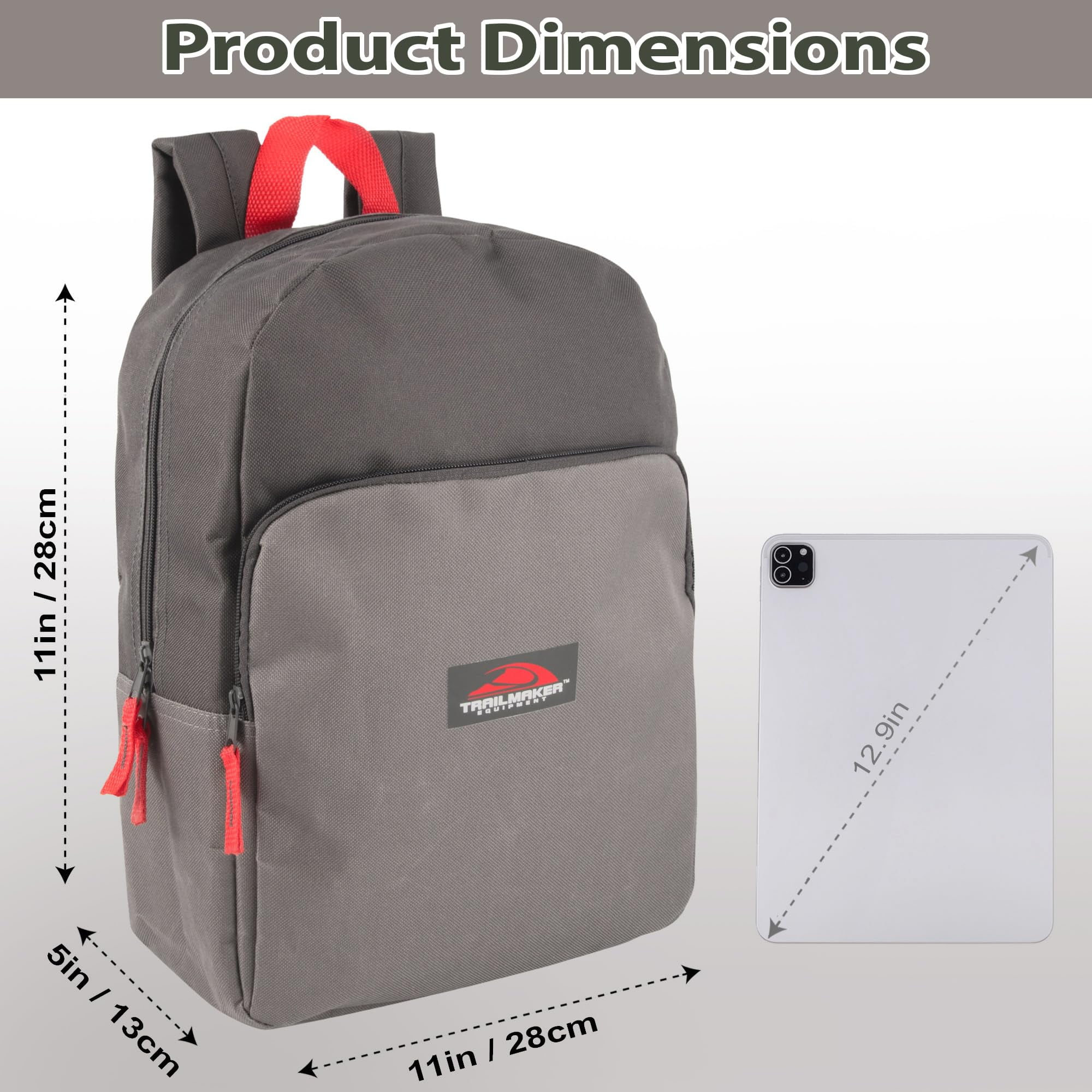15 Inch Classic Solid Color Backpack with Front Zippered Pocket for Commuting and Travel in Gray & Charcoal