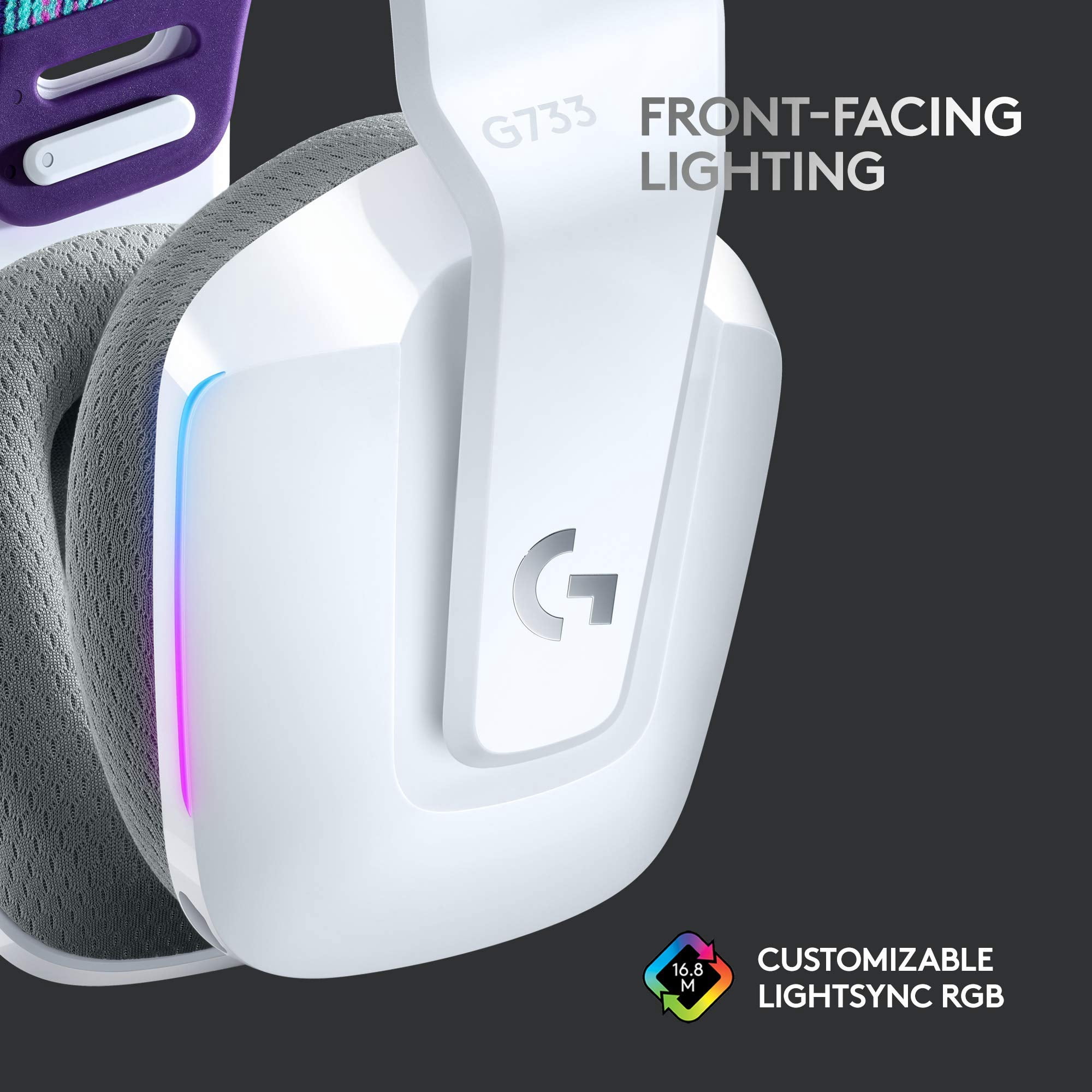 Logitech G733 Lightspeed RGB Wireless Gaming Headset with Suspension Headband - White