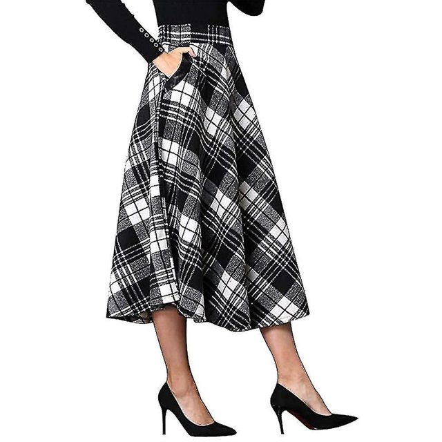 Faldas largas de lana de tartán para mujer, largas, cálidas, con cintura elástica, talla grande