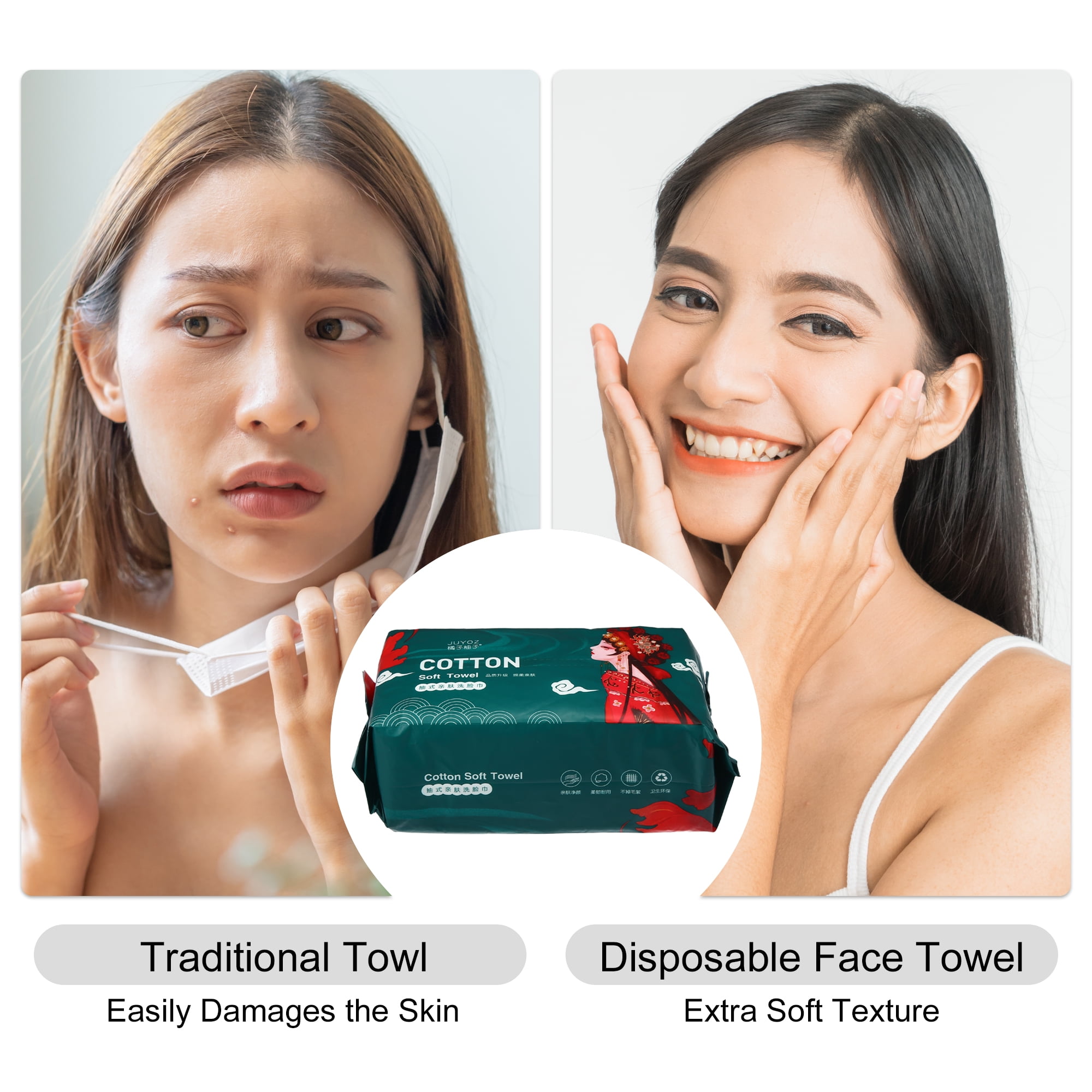 Unique Bargains Pack of 60pcs Disposable Face Towel Tissue Dual-use White 7.87"x7.87"