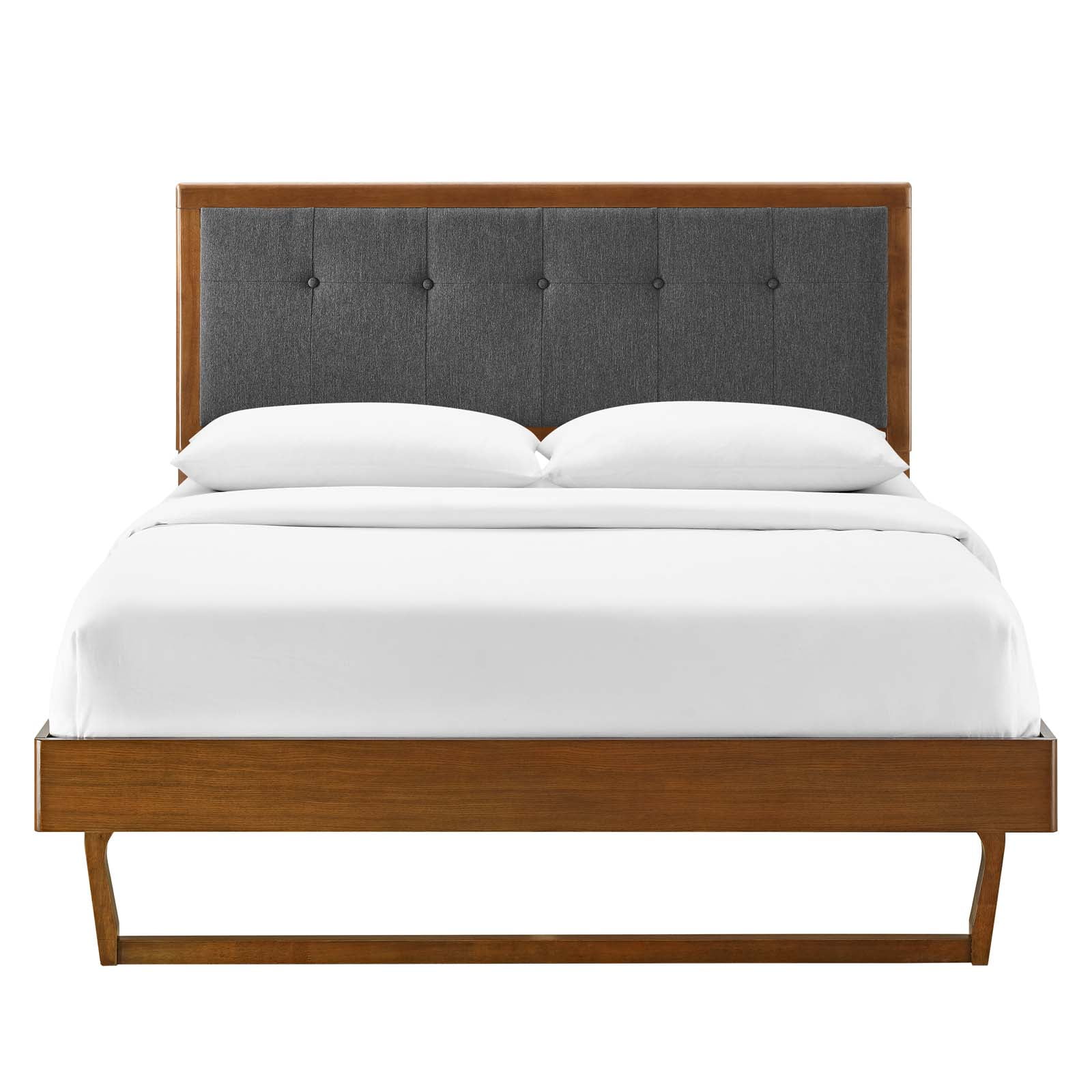 Platform Bed Frame, King Size, Wood, Brown Walnut Grey Gray, Modern Contemporary Urban Design, Bedroom Master Guest Suite