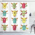 thumbnail image 1 of Alien Shower Curtain, Colorful Bizarre Monstrous Characters on a Plain Background Messy and Whimsical Print, Fabric Bathroom Set with Hooks, 69W X 75L Inches Long, Multicolor, by Ambesonne, 1 of 2