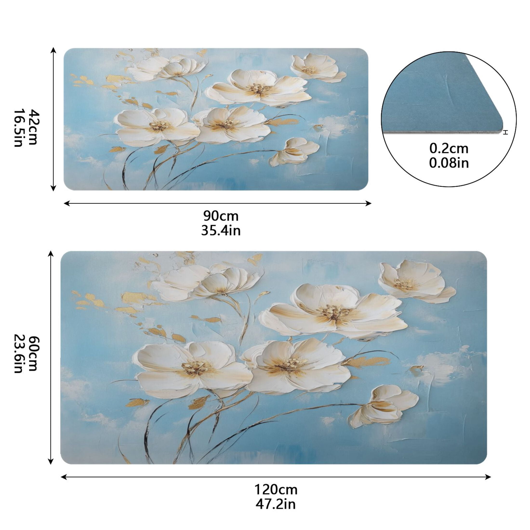 Leather Keyboard and Mouse Desk Mat Office Desk Accessories Protective Office Desk Decor Desk Pad Mat for Gaming, Work from Home, Office Elegant White Flowers 23.6" x 47.2"