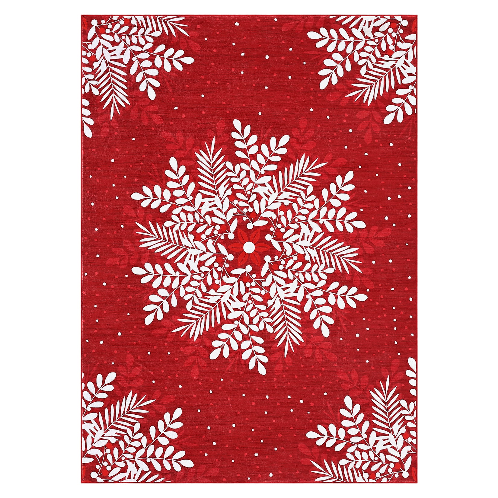 Christmas Area Rug, Non-Slip Washable Snowflake Living Room Rug, Soft Low Pile Rug Holiday Decor Xmas Floor Carpet for Living Room, Bedroom
