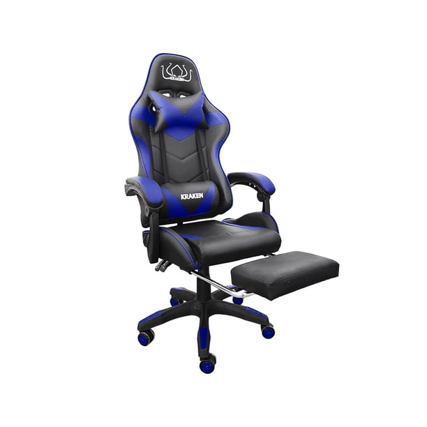 Silla Gamer Ergonómica Reclinable Para Oficina Estudio PC Para Videojuegos Azul Con Descansa pies