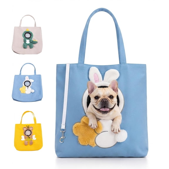 Draw‑Head Pet Carrier Tote Bag, Breathable Canvas Dog Cat Carrier, Hand and Shoulder Carry Travel Tote for Small Pets for Outdoor Shopping Park Trips