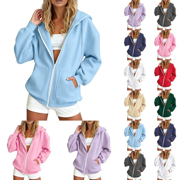 Hoodie for Women Zip Up Hoodies Oversized Sweatshirt Fall Fashion Outfits 2026 Casual Hooded Jackets