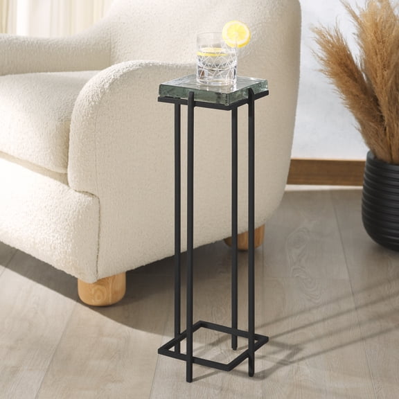 Safavieh Couture Giabelle Glam Metal and Casted Glass End Table, Black/Clear
