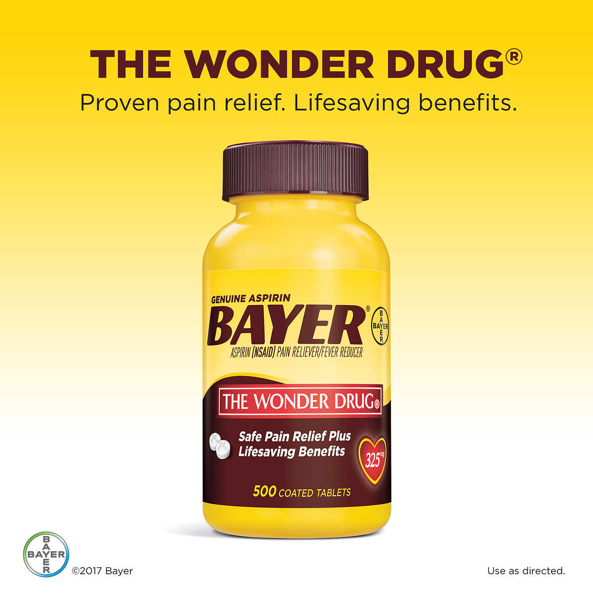 Genuine Bayer Aspirin, 325 mg., 500 Coated Tablets