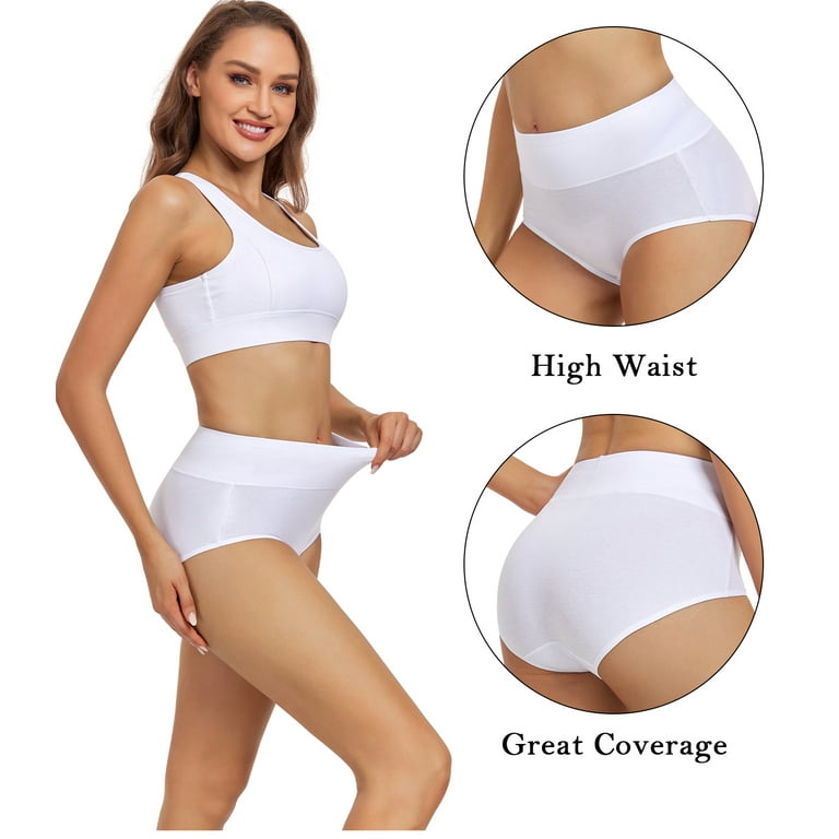 Wirarpa Women's Underwear High Waisted Full Coverage Cotton Briefs 4  Pack(S, White) 