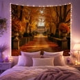 thumbnail image 2 of Autumn Estate Gravel Path with Fallen Leaves, Romantic Painterly Landscape for Nature Lovers, Vintage Home Decor, Housewarming Gift Tapestry Wall Hanging for Bedroom, Living Room and Dorm, 2 of 7