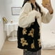 thumbnail image 5 of Bolso de mano para mujer, de tela tipo cordero, con diseño de oso de peluche esponjoso, grande Negro, 5 of 9
