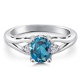 thumbnail image 3 of Gem Stone King 925 Sterling Silver London Blue Topaz and White Lab Grown Diamond 3 Stone Engagement Ring for Women | 1.58 Cttw | Oval 8X6MM | Round 2MM | Gemstone November Birthstone | Size 8, 3 of 6
