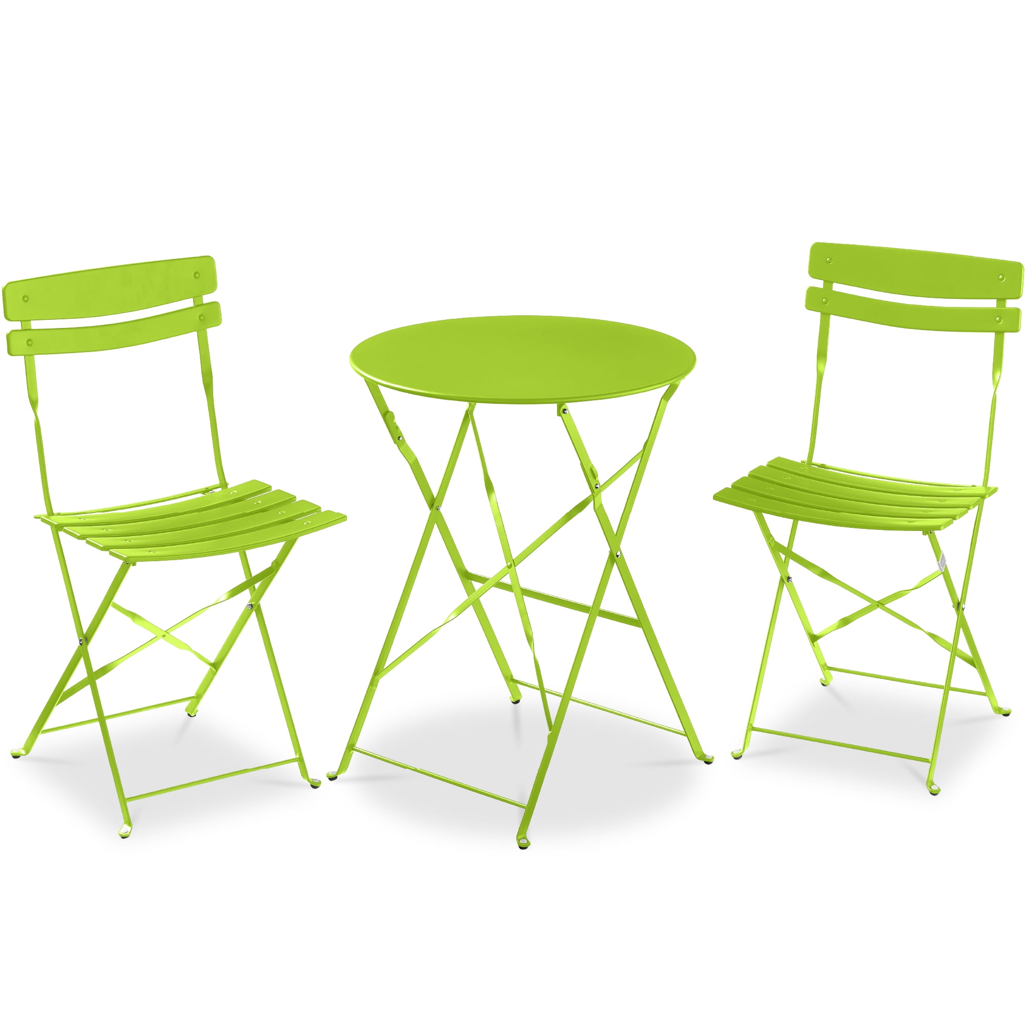 Best Choice Products 3-Piece Small Bistro Set, Folding Patio Furniture Set of 2 Chairs and Table - Lime Green
